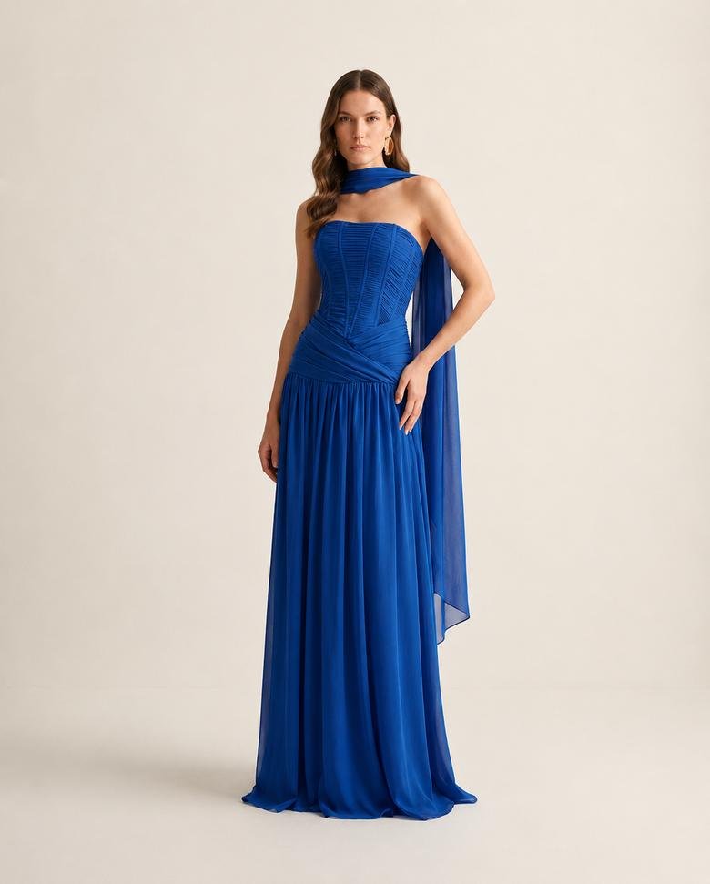 Vestido Longo Azul Ombro a Om