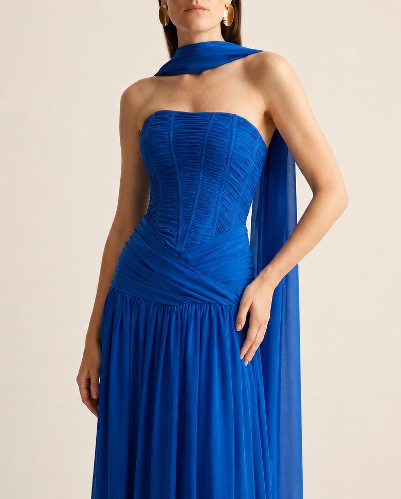 Vestido Longo Azul Ombro a
