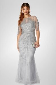 Vestido longo prata bordado com franjas