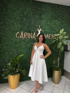 Vestido midi de noiva branco com decote V - REF 339X