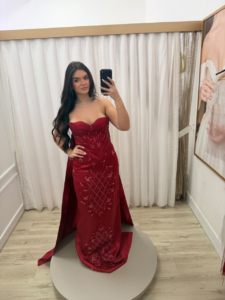 Vestido Longo Marsala Tomara que Caia com Bordados e Sobressaia – Foto 1 – 1418T