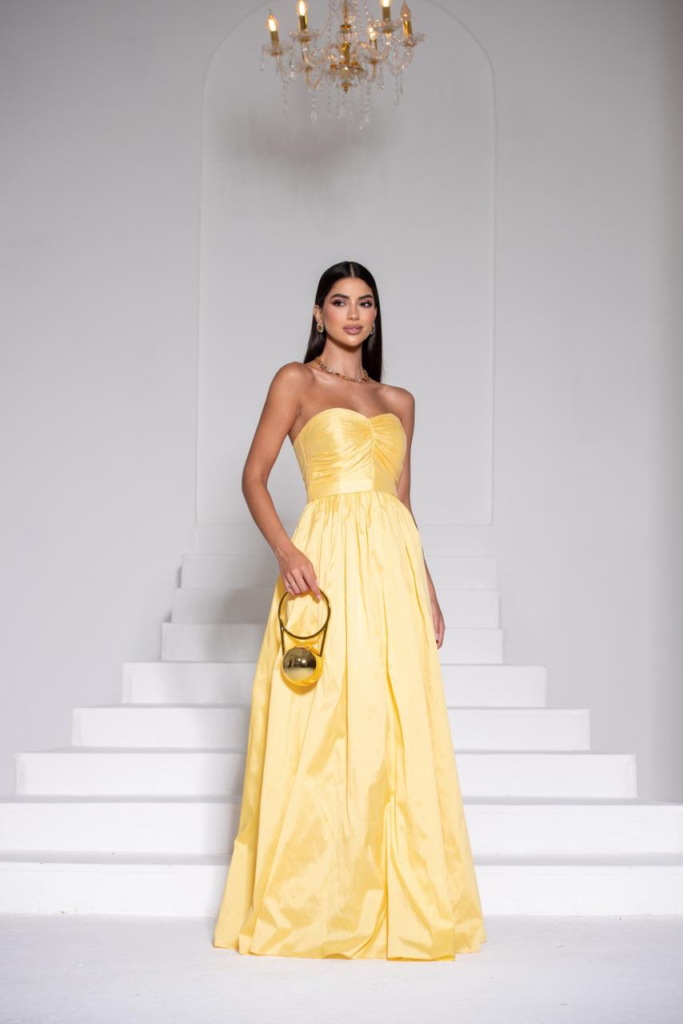 Vestido longo amarelo tomara que caia