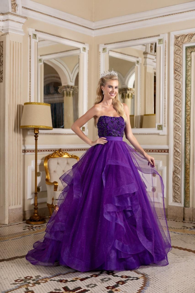 Vestido de debutante roxo dois em um