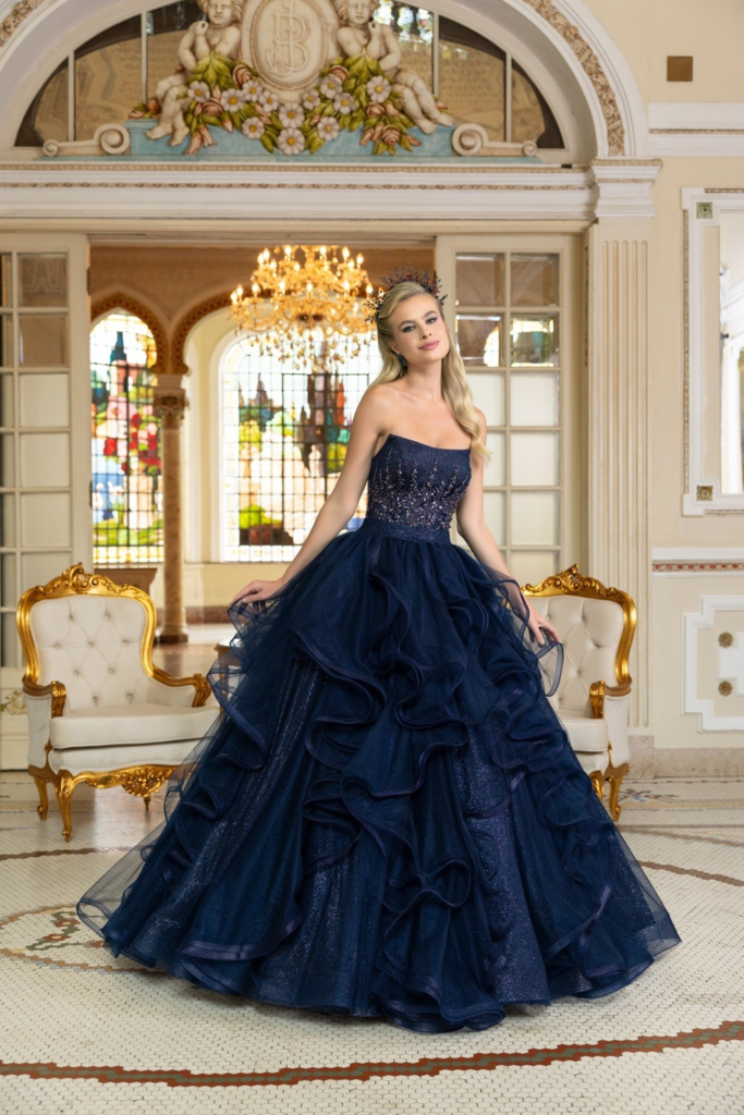 Vestido de Debutante Azul Marinho Dois em Um com Babados – Ref. 2014