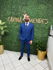 Terno masculino azul royal slim de três peças – corpo inteiro