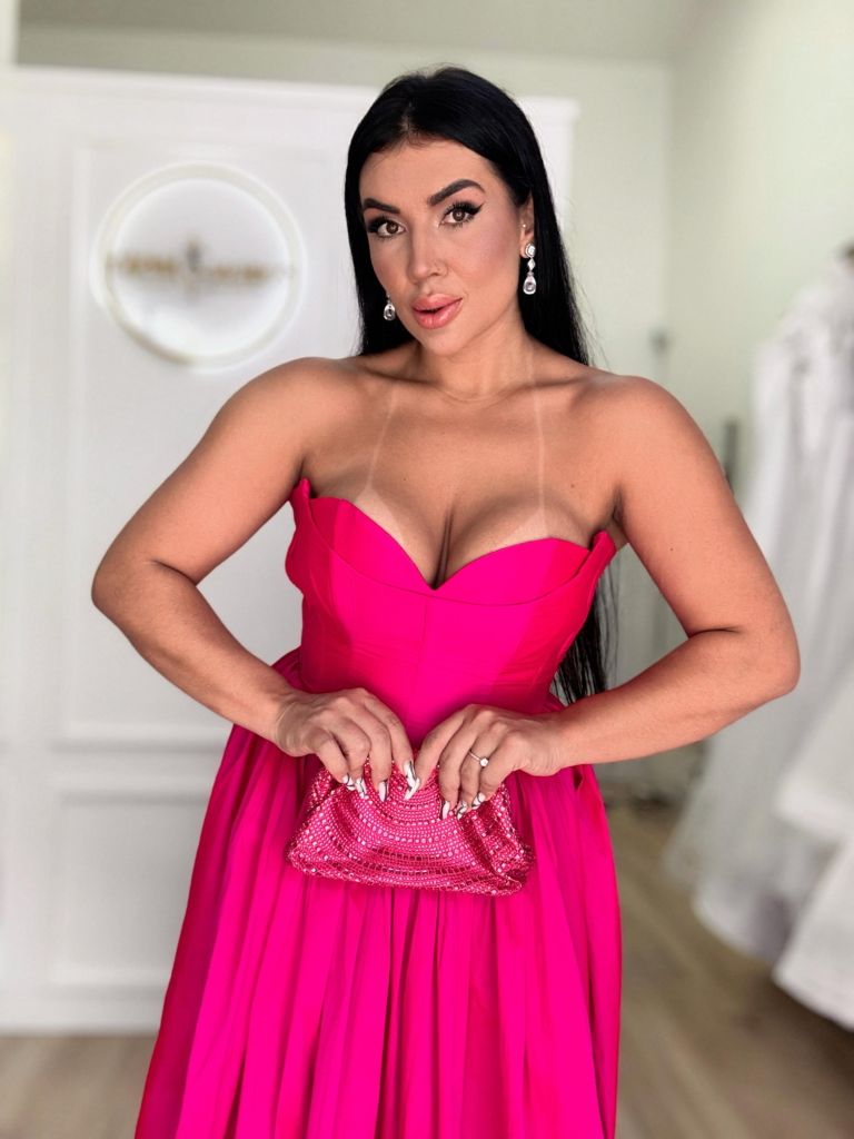 Vestido longo pink tomara que caia com corset e saia ampla - REF 1496K